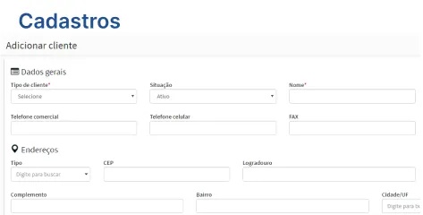 Tela Cadastros